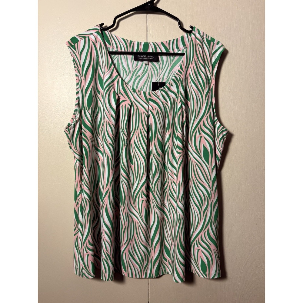 Black Label Evan Picone 3X Pink Green Zebra Print Tank Top Resort Coastal Glam